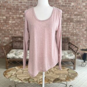 Soul Cake Top Pink Cold Shoulder Striped Asymmetrical Knit Sweater M Casual Chic